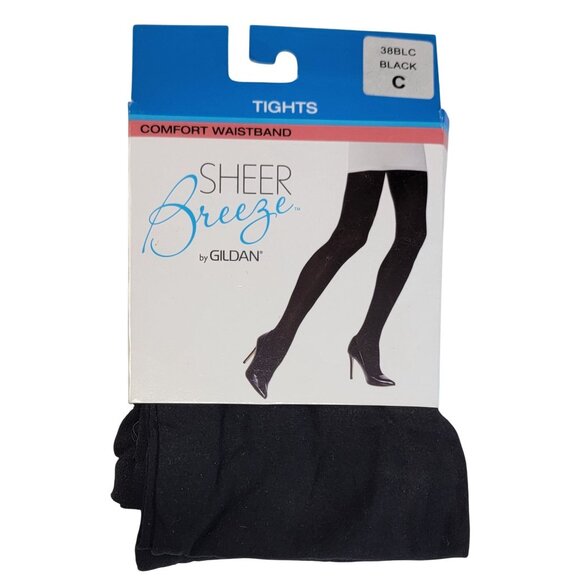 Sheer Breeze Comfort Waistband By Gildan Black Tights Size C - Picture 1 of 3